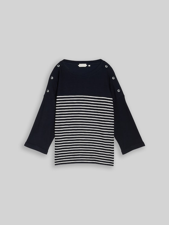 Long-sleeved top with a striped pattern - navy blue offwhite stripe