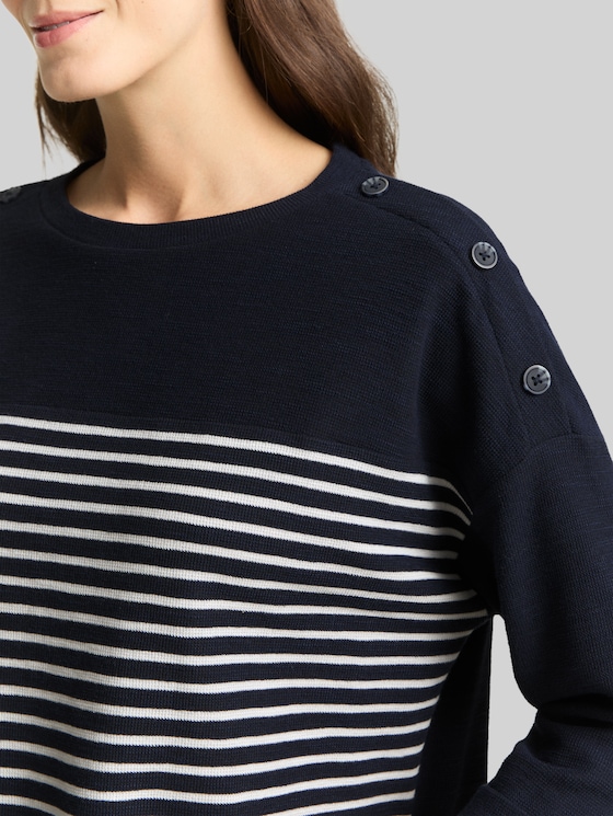 Long-sleeved top with a striped pattern - navy blue offwhite stripe