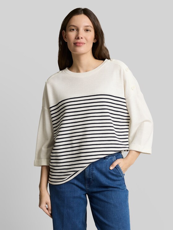 Long-sleeved top with a striped pattern - offwhite navy blue stripe