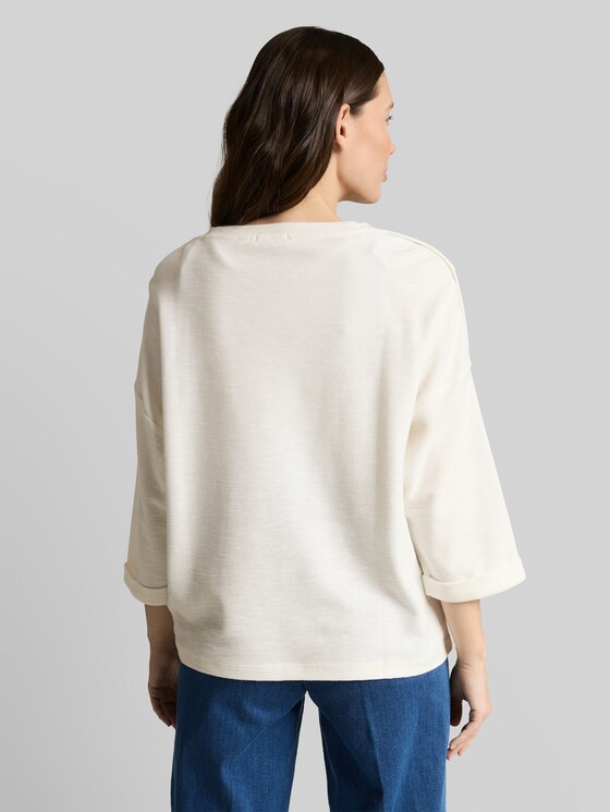 Long-sleeved top with a striped pattern - offwhite navy blue stripe