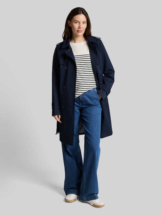 Long-sleeved top with a striped pattern - offwhite navy blue stripe