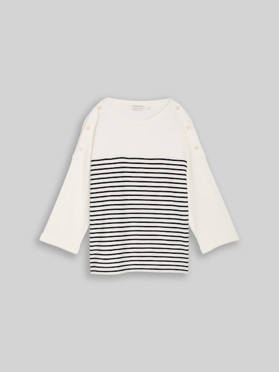Long-sleeved top with a striped pattern - offwhite navy blue stripe