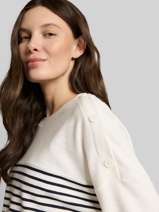 Long-sleeved top with a striped pattern - offwhite navy blue stripe