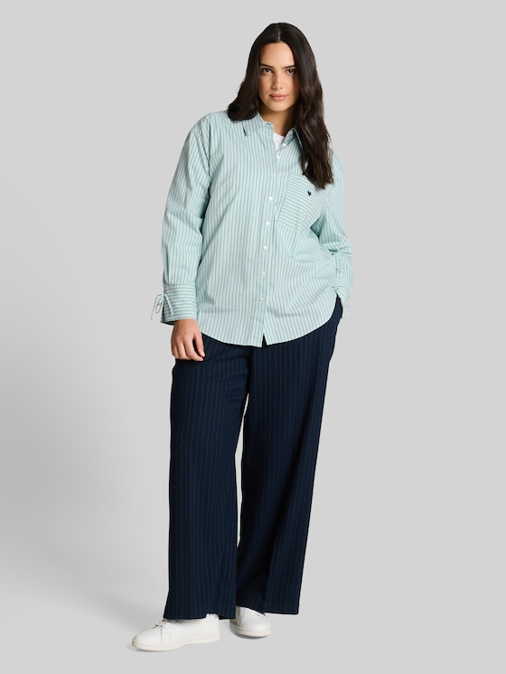 Plus Size – oversized shirt blouse with heart embroidery - blue haze irregular stripe