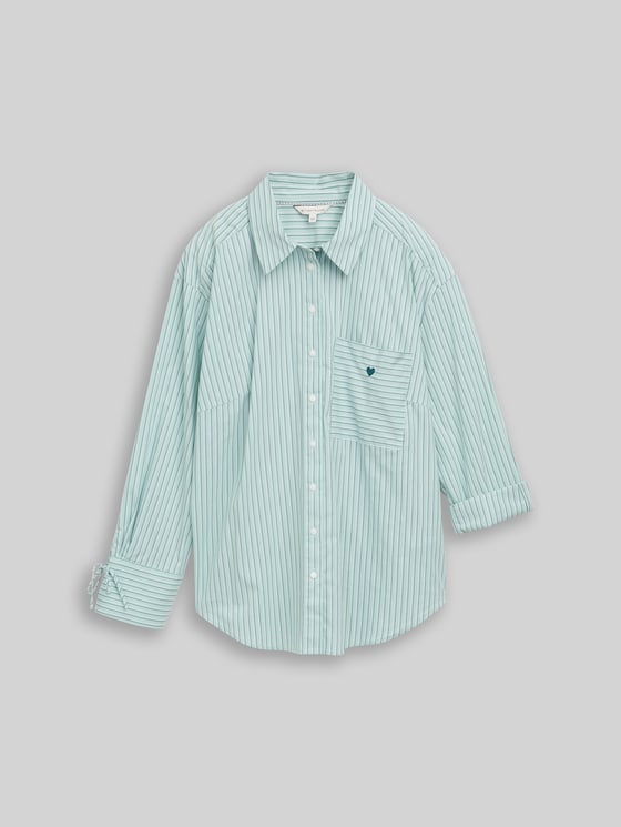 Plus Size – oversized shirt blouse with heart embroidery - blue haze irregular stripe