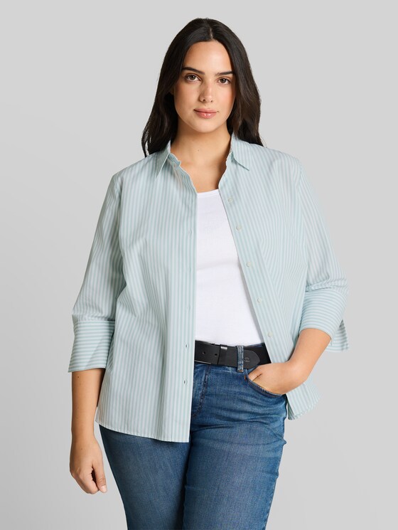 Plus Size - shirt blouse with striped pattern - blue haze white thin stripe