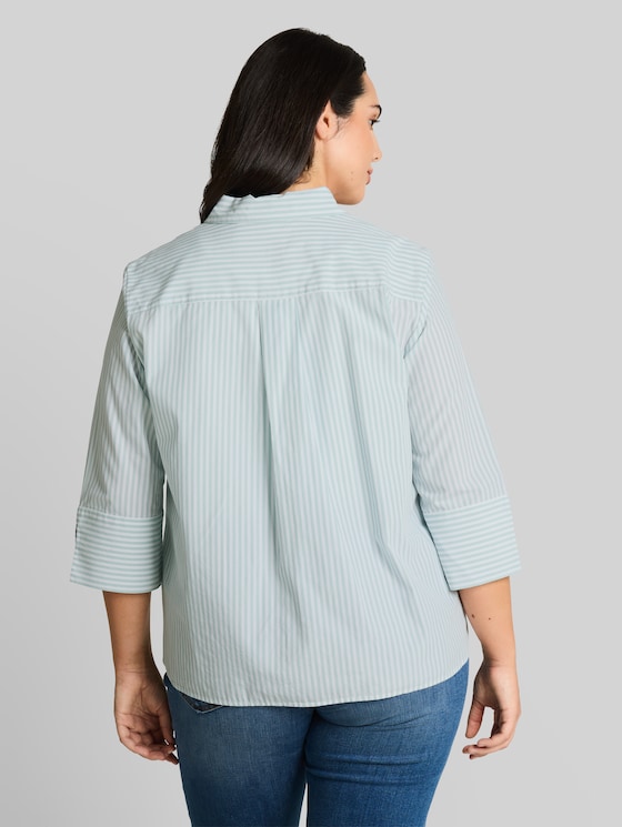Plus Size - shirt blouse with striped pattern - blue haze white thin stripe