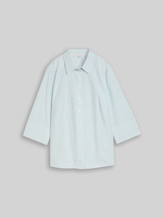 Plus Size - shirt blouse with striped pattern - blue haze white thin stripe