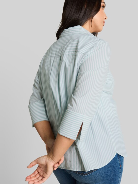 Plus Size - shirt blouse with striped pattern - blue haze white thin stripe