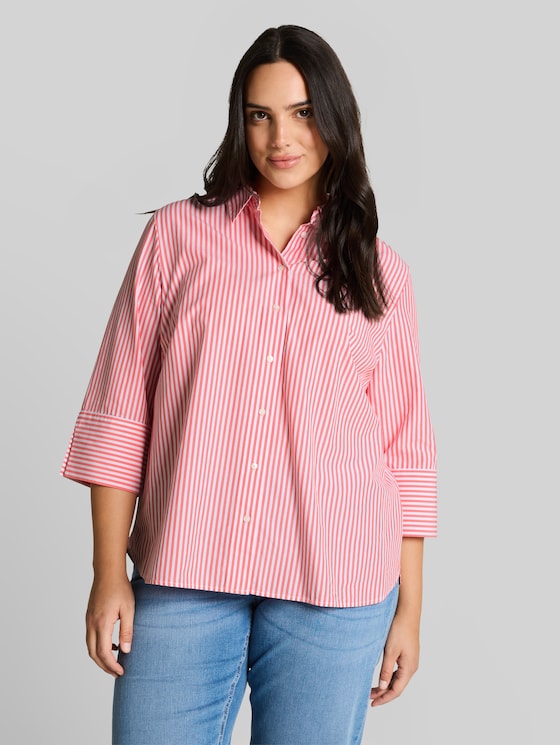 Plus Size - shirt blouse with striped pattern - soft coral white thin stripe