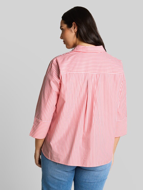 Plus Size - shirt blouse with striped pattern - soft coral white thin stripe