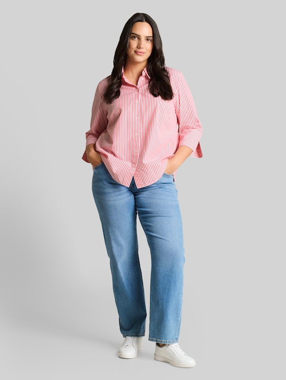 Plus Size - shirt blouse with striped pattern - soft coral white thin stripe