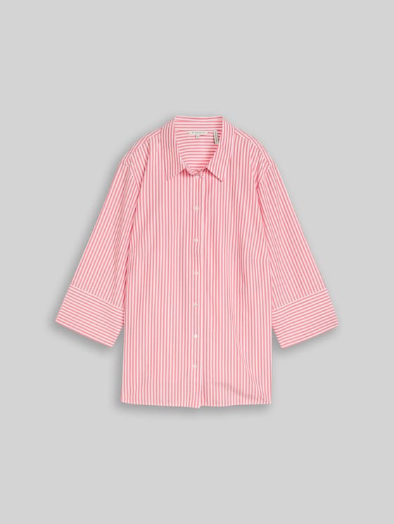 Plus Size - shirt blouse with striped pattern - soft coral white thin stripe