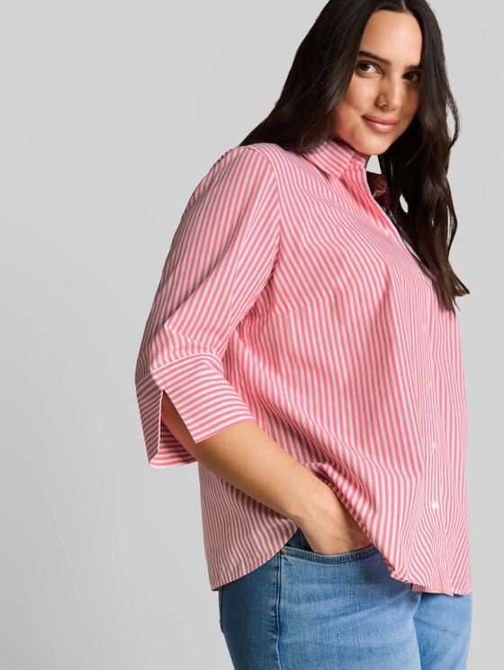 Plus Size - shirt blouse with striped pattern - soft coral white thin stripe