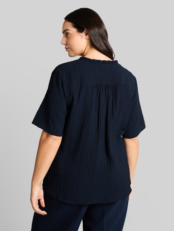 Plus Size - crinkle blouse with V-neck - sky captain blue