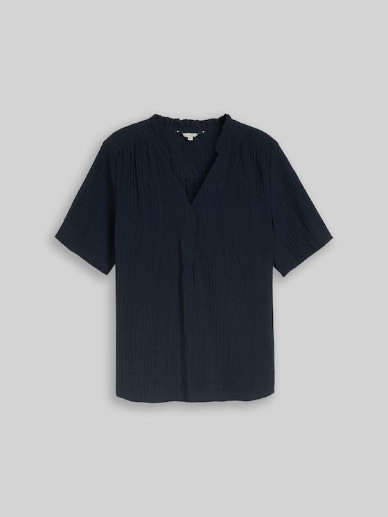 Plus Size - crinkle blouse with V-neck - sky captain blue
