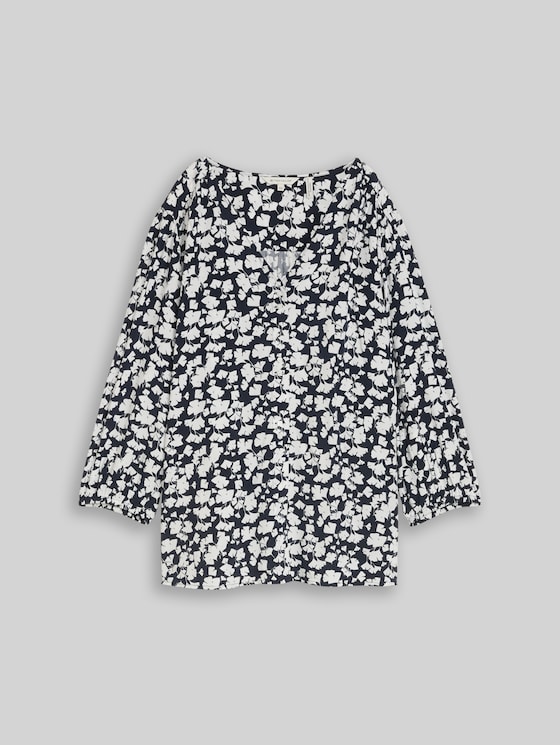 Plus Size - viscose blouse - blue ginkgo minimal