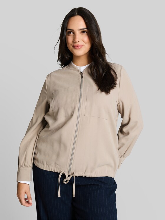 Plus Size - Loose fit bomber jacket with chest pockets - soft taupe grey