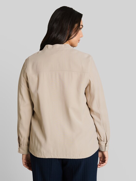 Plus Size - Loose fit bomber jacket with chest pockets - soft taupe grey