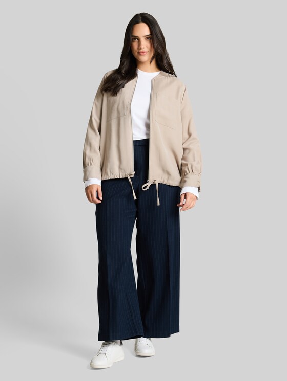 Plus Size - Loose fit bomber jacket with chest pockets - soft taupe grey
