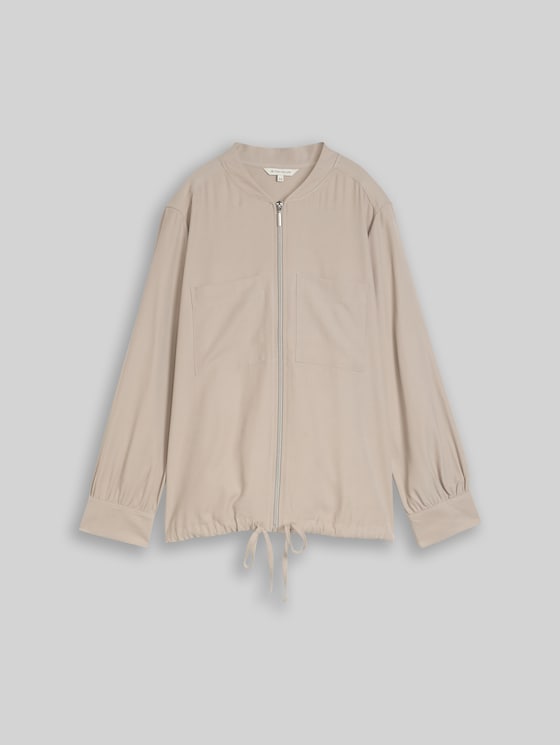 Plus Size - Loose fit bomber jacket with chest pockets - soft taupe grey