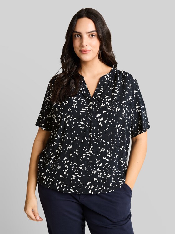 Plus Size – Patterned Blouse - navy dot