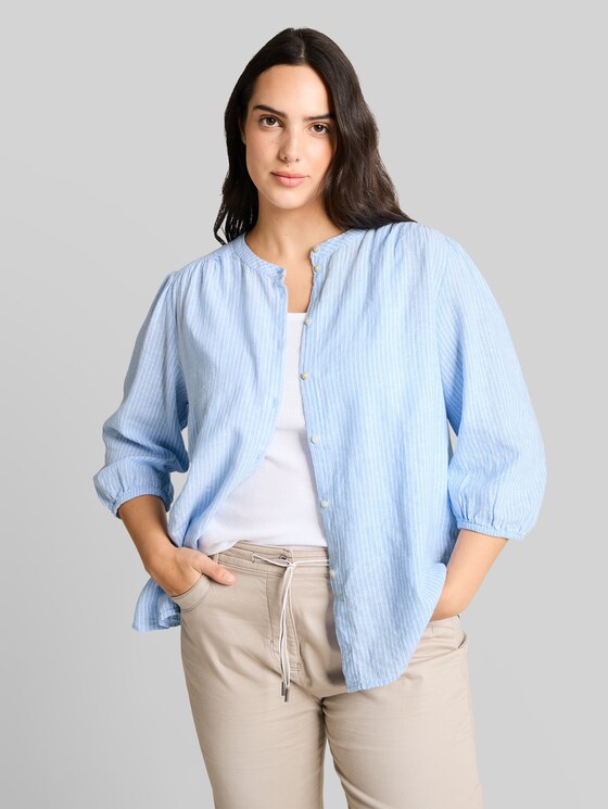 Plus Size - Blouse with linen blend - fjord blue irregular stripe