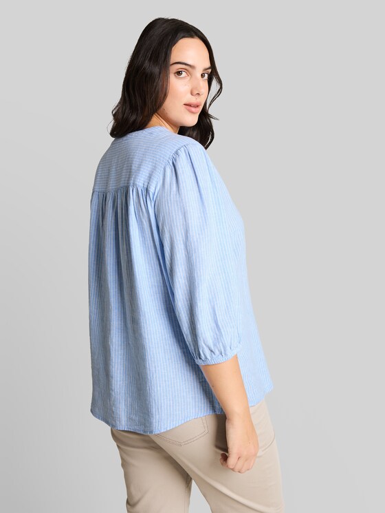 Plus Size - Blouse with linen blend - fjord blue irregular stripe