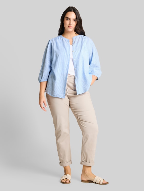 Plus Size - Blouse with linen blend - fjord blue irregular stripe