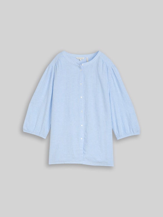 Plus Size - Blouse with linen blend - fjord blue irregular stripe