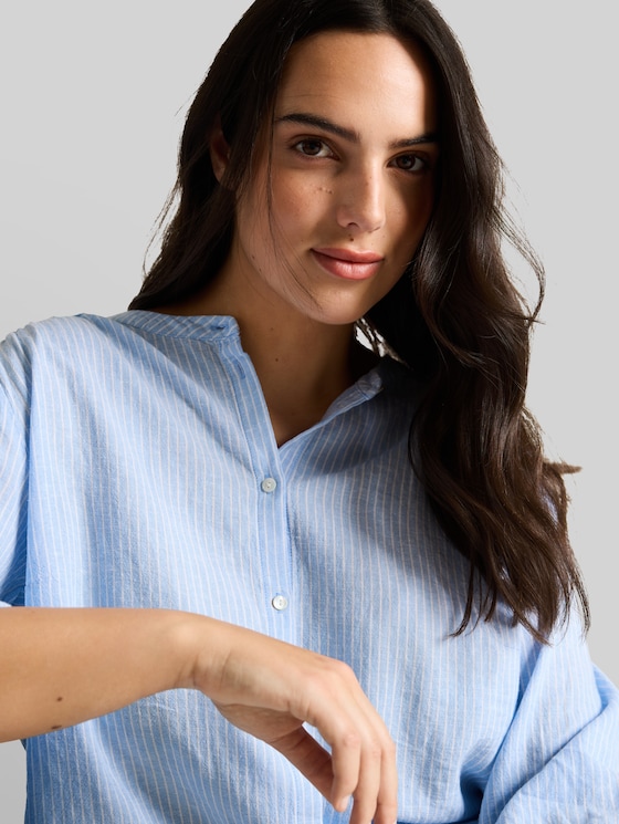 Plus Size - Blouse with linen blend - fjord blue irregular stripe