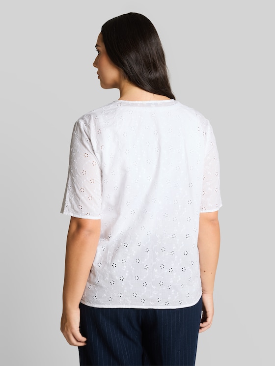 Plus Size - Blouse with eyelet embroidery - White