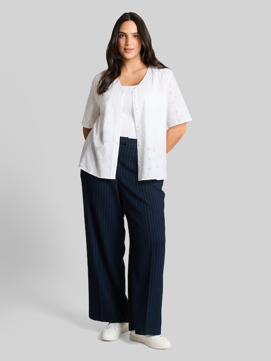 Plus Size - Blouse with eyelet embroidery - White