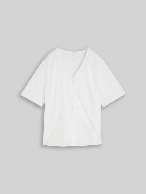 Plus Size - Blouse with eyelet embroidery - White