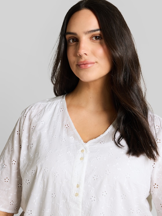 Plus Size - Blouse with eyelet embroidery - White