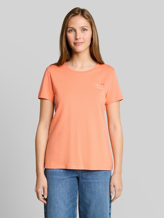 T-shirt with embroidery - bright coral