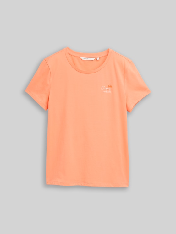 T-shirt with embroidery - bright coral