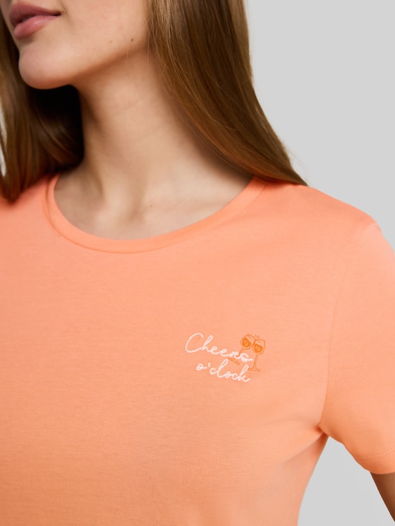 T-shirt with embroidery - bright coral