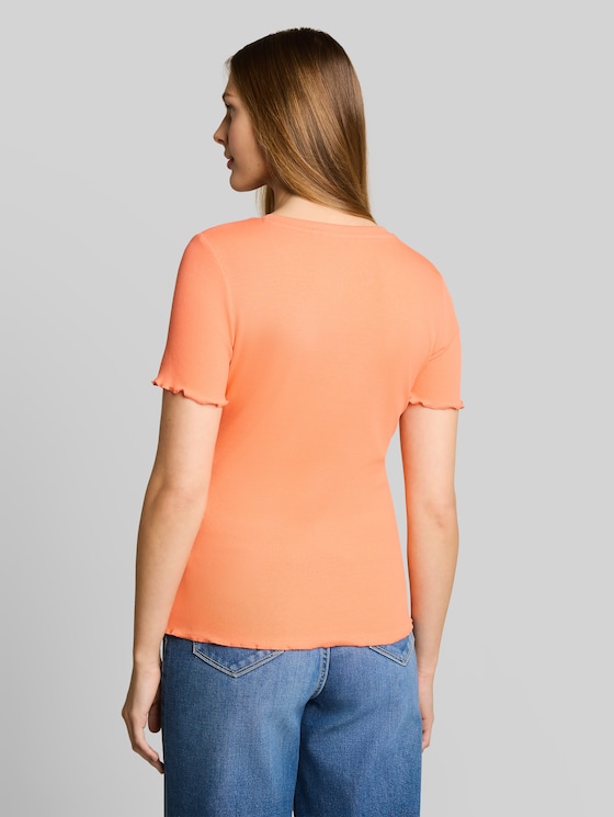 Slim-fit T-shirt with ribbed texture - bright coral