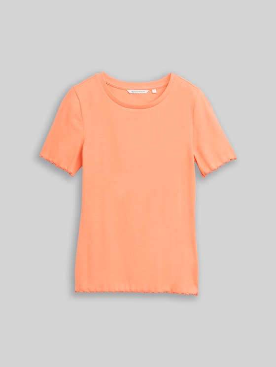 Slim-fit T-shirt with ribbed texture - bright coral