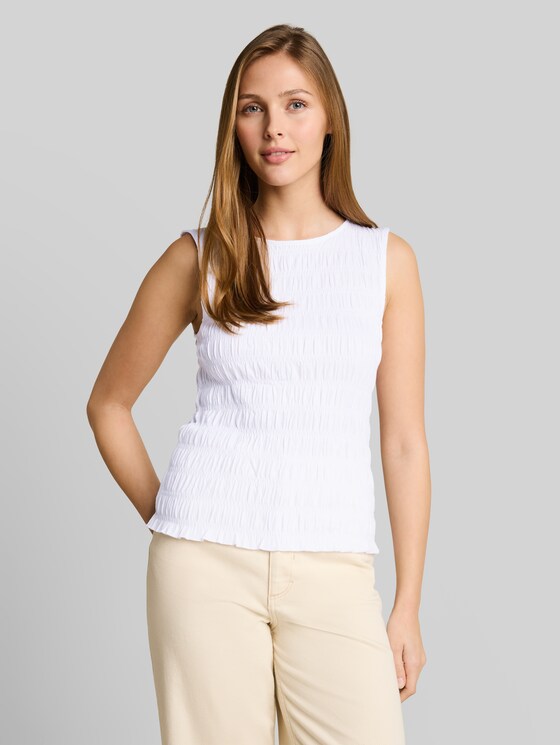 Smocked top with stretch - White