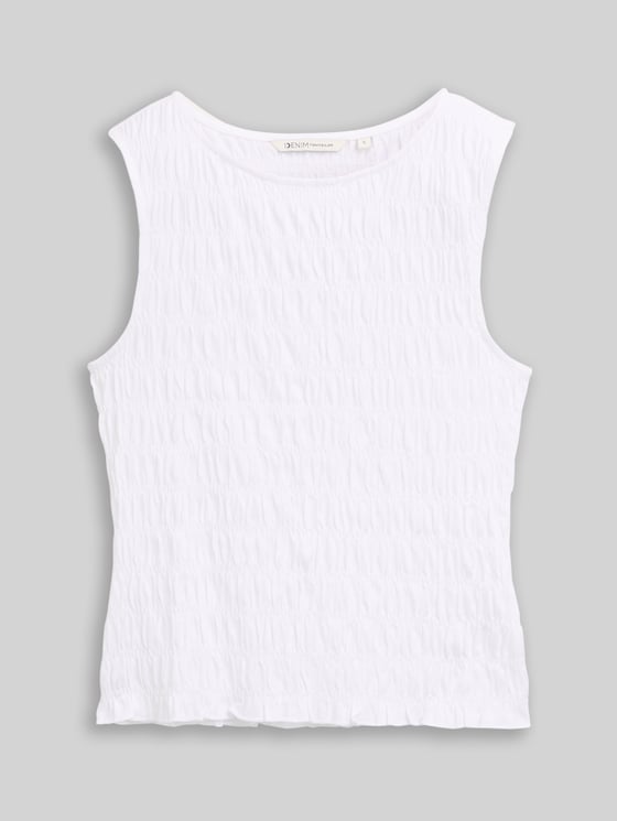 Smocked top with stretch - White