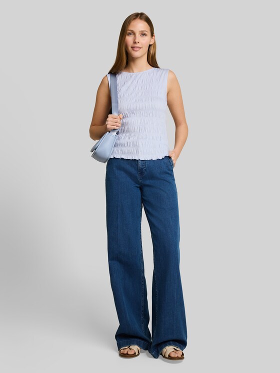 Smocked top with stretch - mountain sky blue