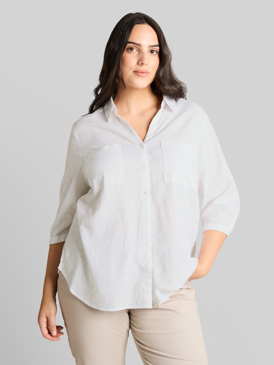 Plus Size - shirt blouse with linen blend - White