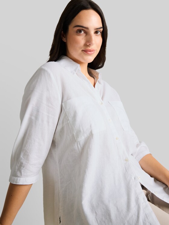 Plus Size - shirt blouse with linen blend - White