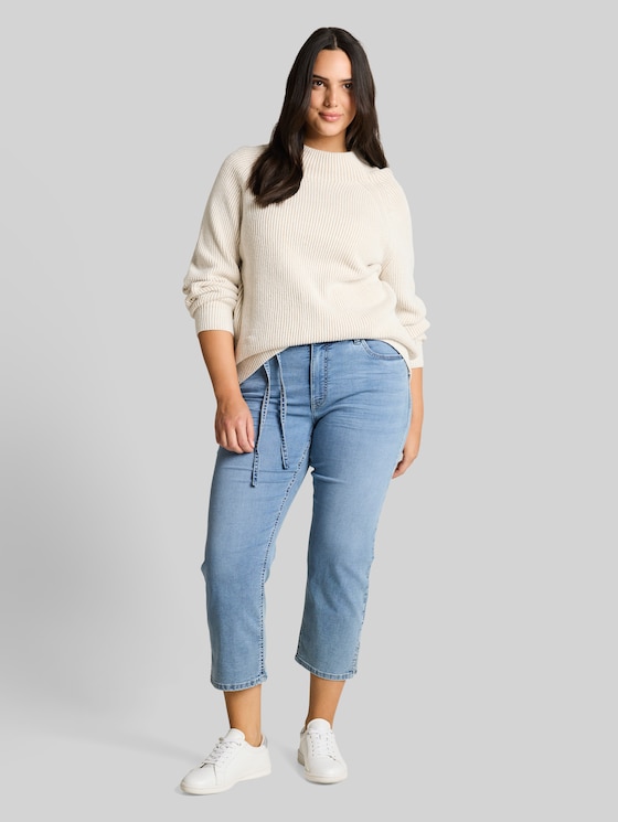 Plus Size - TTPLUS SLIM jeans with tie belt - Clean Light Stone Blue Denim