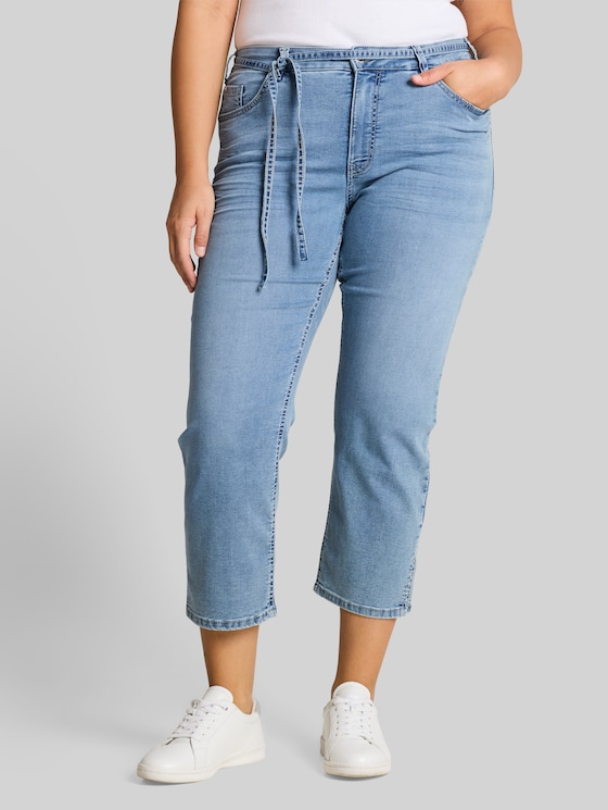 Plus Size - TTPLUS SLIM jeans with tie belt - Clean Light Stone Blue Denim