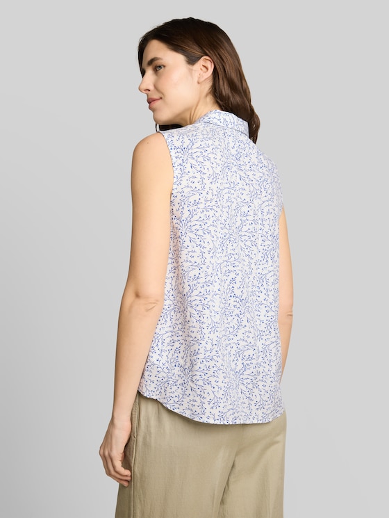 Blouse top with pattern - white small leaves design
