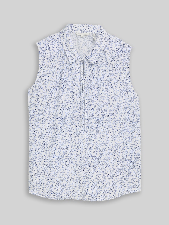 Blouse top with pattern - white small leaves design
