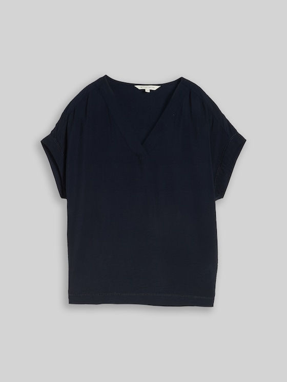 Loose-fit blouse with V-neck - sky captain blue